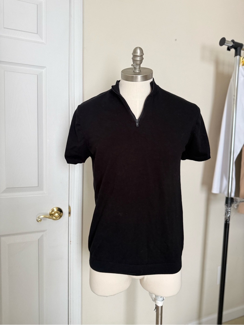 Zara Black Short-Sleeve Half-Zip Mock Neck Knit Sweater